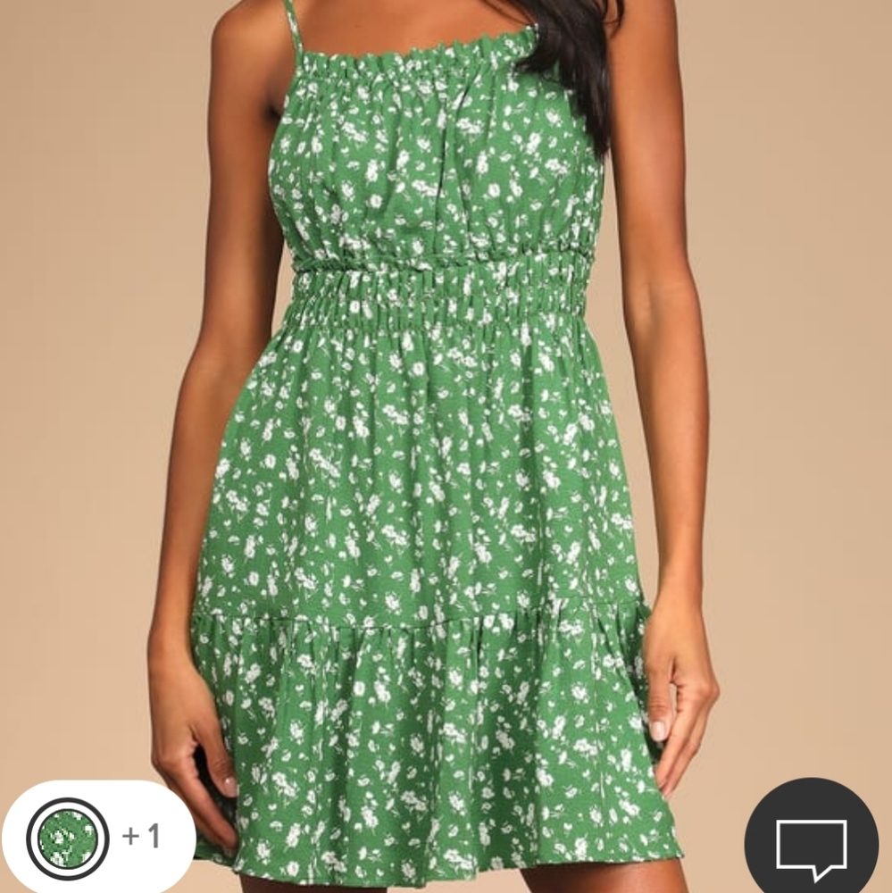 Lulus Green Floral Mini Sundress XL